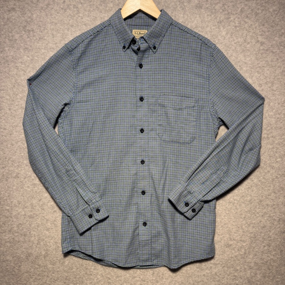 LL Bean Mens Slightly Fitted Button Down Shirt S-Reg Blue Green Check 508103‎